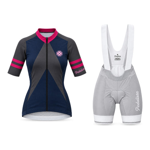 Blue Steel kit: jersey and silver bib shorts, front view