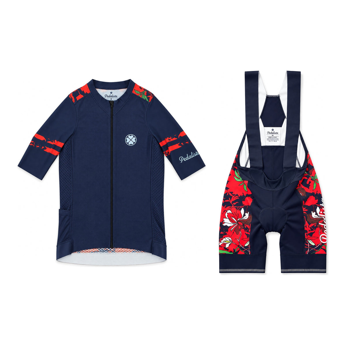 Fiore Rosso kit: jersey and bib shorts, flat-lay front