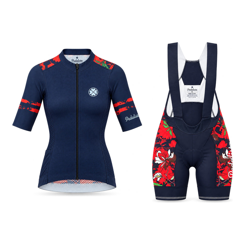 Fiore Rosso kit: jersey and bib shorts, front view