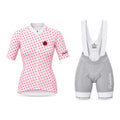Queen of the Mountain kit: jersey and silver bib shorts, front view