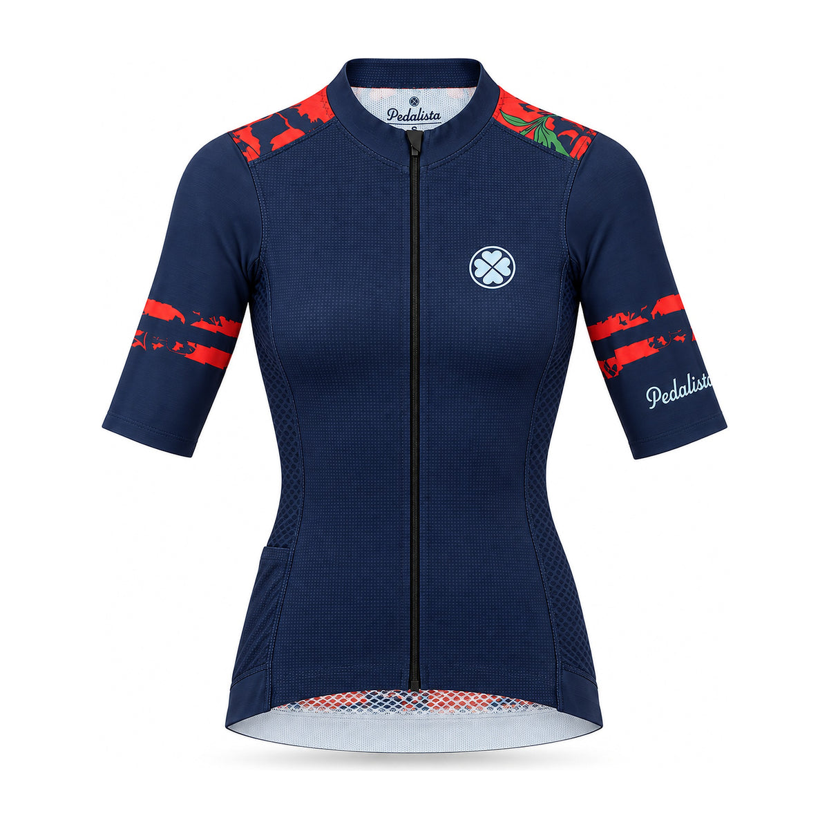 Women's Fiore Rosso jersey by Pedalista, front view