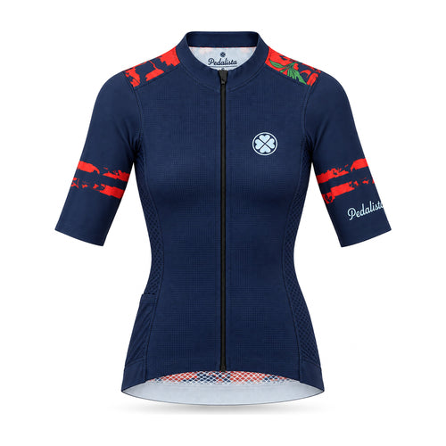 Women's Fiore Rosso jersey by Pedalista, front view