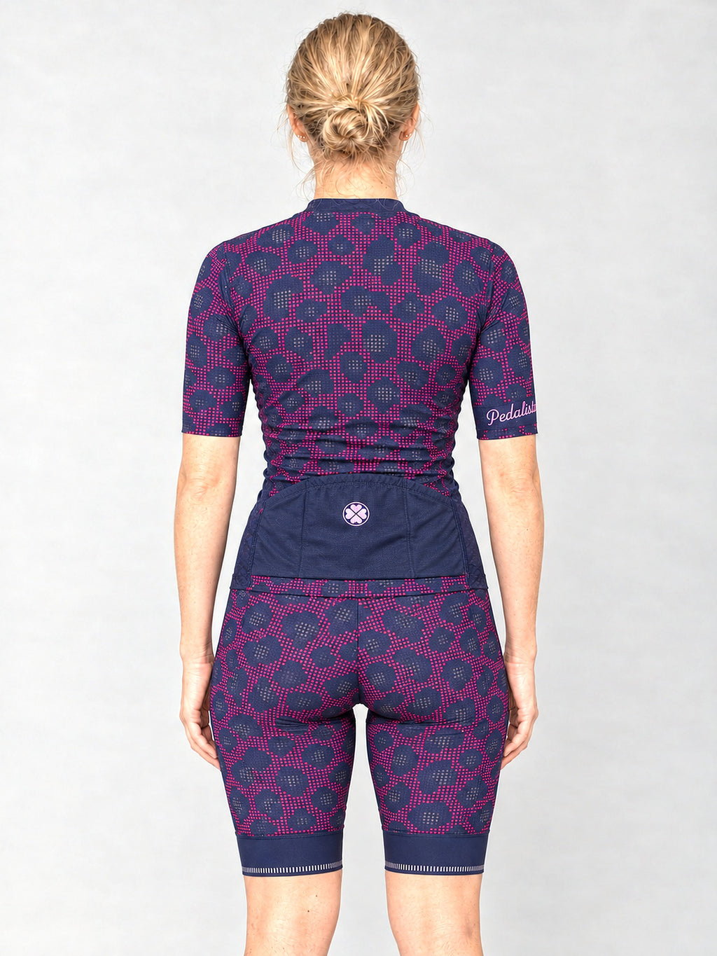 Model wearing the purple Kittie kit, back view
