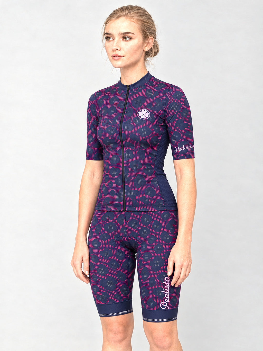 Model wearing the purple Kittie kit, side view